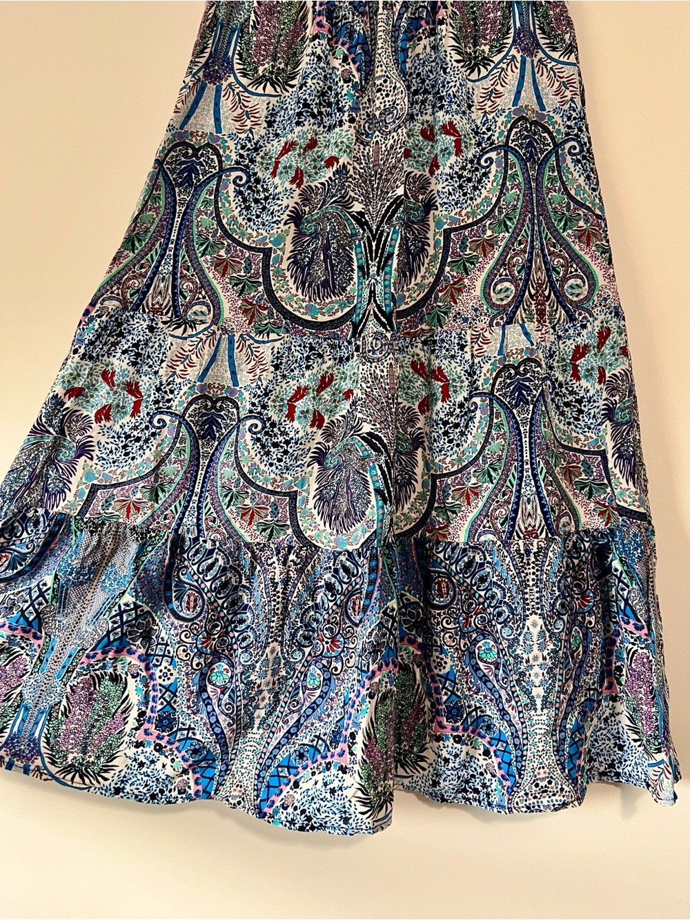 T Tahari Boho Multicolor Paisley Tiered Maxi Skirt in Blue, Teal and Pink - Picture 4 of 9